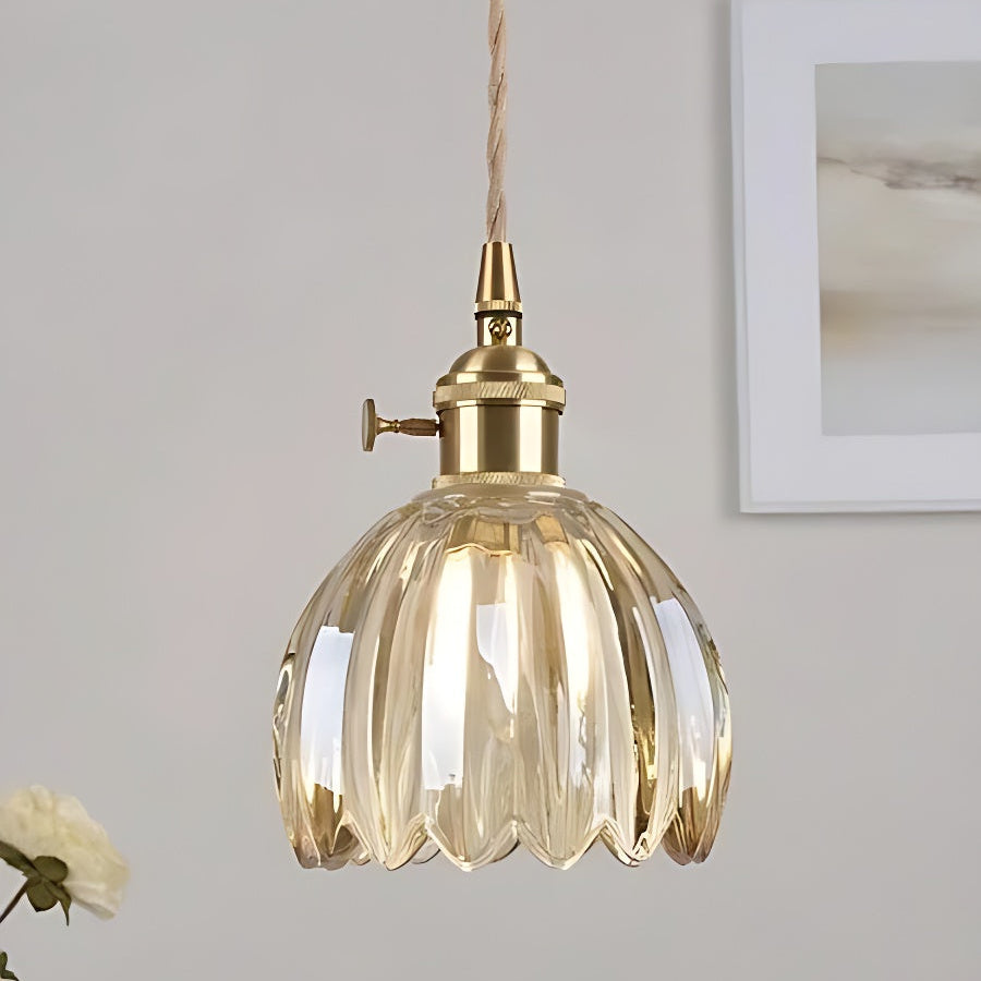 Japanische Retro-Pendelleuchte mit Glasblumen