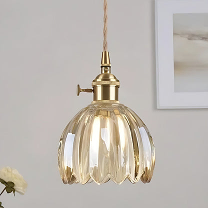 Japanische Retro-Pendelleuchte mit Glasblumen