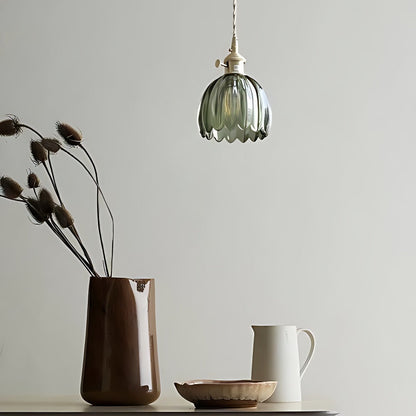Japanische Retro-Pendelleuchte mit Glasblumen