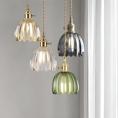 Japanische Retro-Pendelleuchte mit Glasblumen