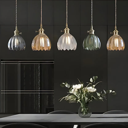Japanische Retro-Pendelleuchte mit Glasblumen