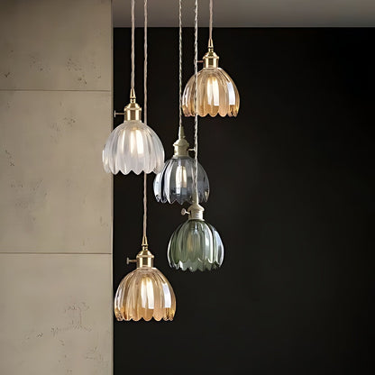 Japanische Retro-Pendelleuchte mit Glasblumen