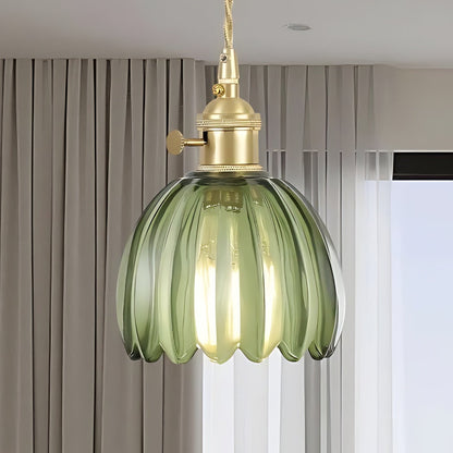 Japanische Retro-Pendelleuchte mit Glasblumen