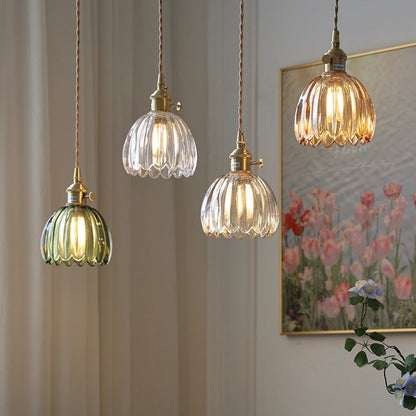 Japanische Retro-Pendelleuchte mit Glasblumen