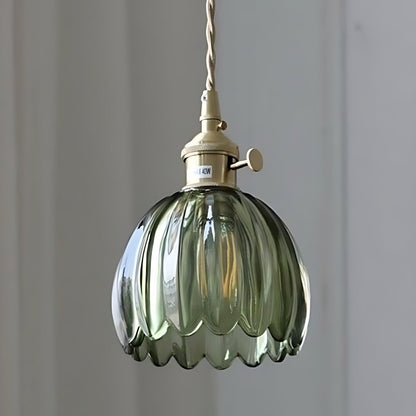 Japanische Retro-Pendelleuchte mit Glasblumen