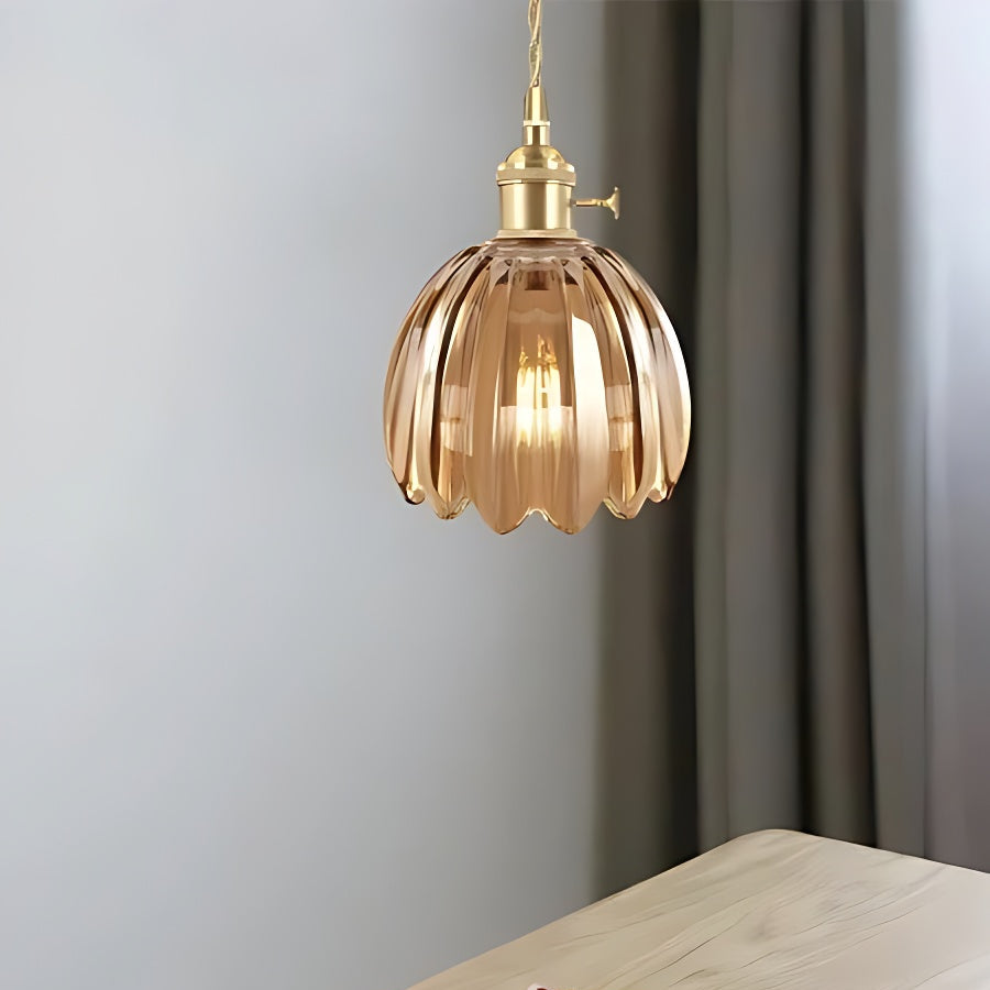 Japanische Retro-Pendelleuchte mit Glasblumen
