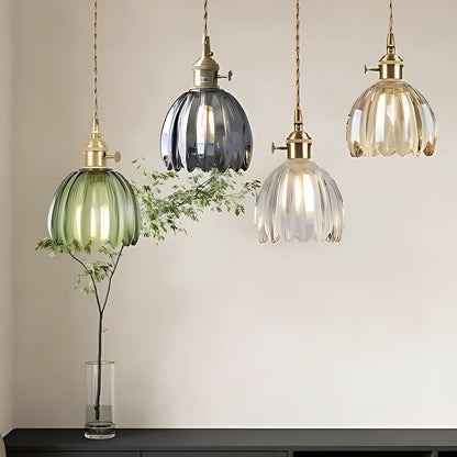 Japanische Retro-Pendelleuchte mit Glasblumen