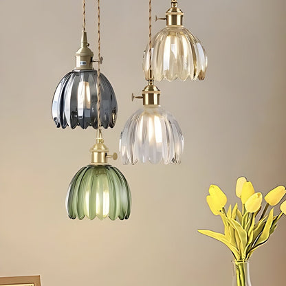 Japanische Retro-Pendelleuchte mit Glasblumen