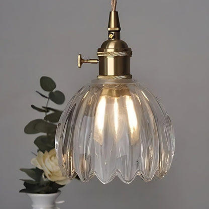 Japanische Retro-Pendelleuchte mit Glasblumen