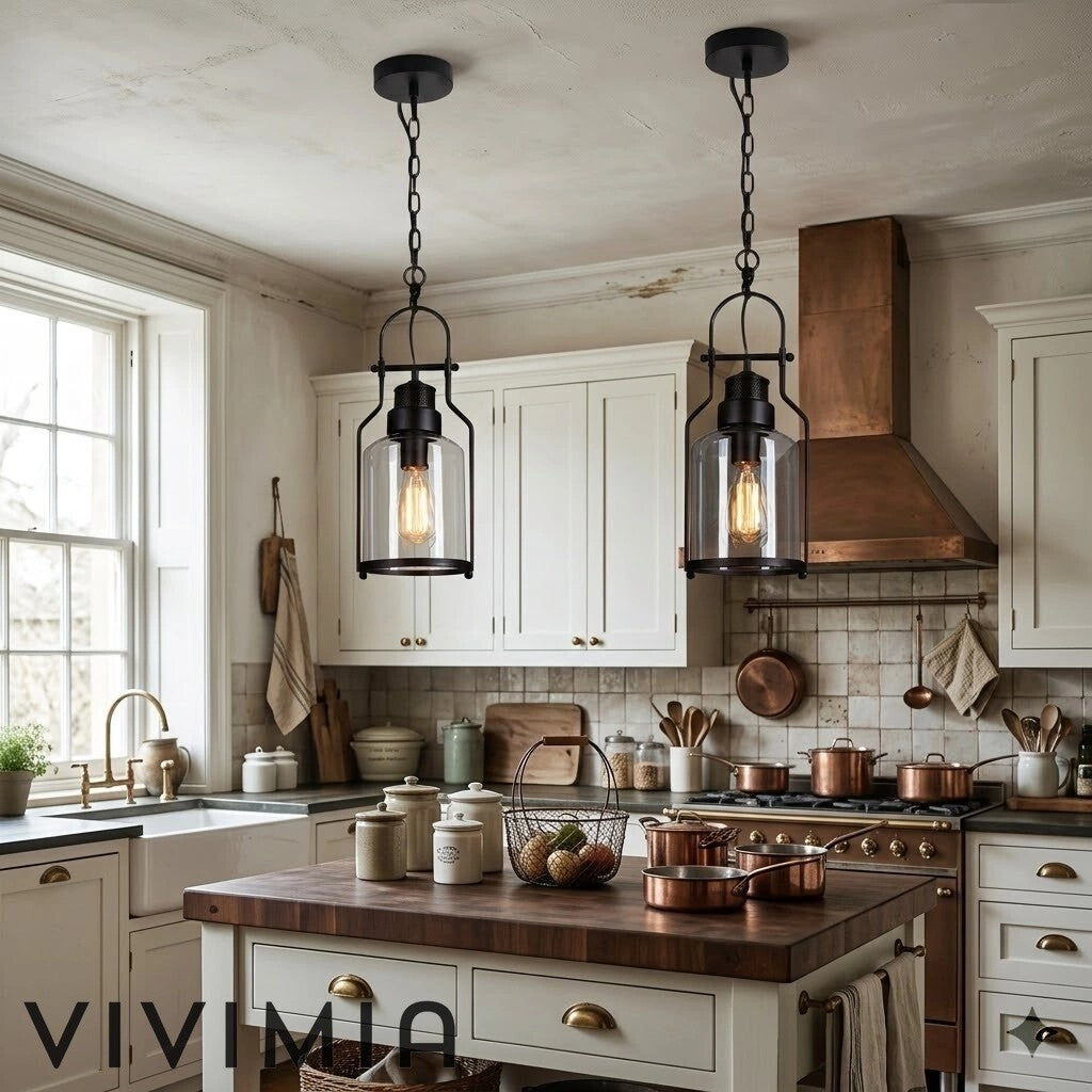 Lirra Vintage Iron Glass Pendant Lamp - Industrial Style Ceiling Lamp for Bars and Homes U20