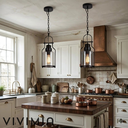 Lirra Vintage Iron Glass Pendant Lamp - Industrial Style Ceiling Lamp for Bars and Homes U20