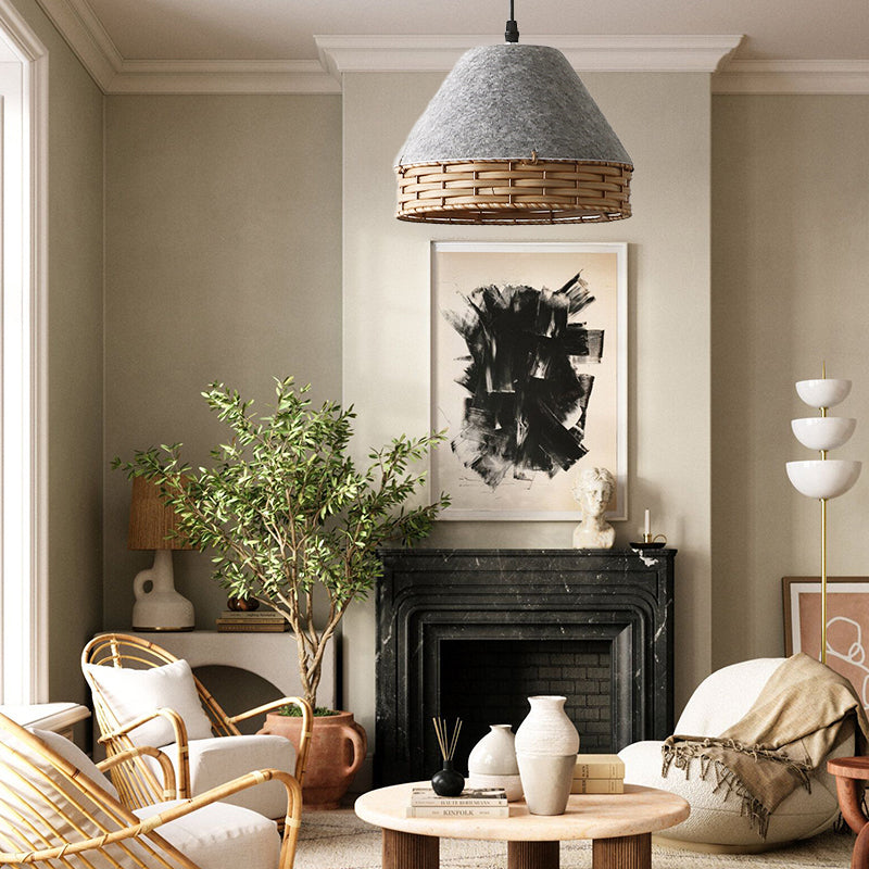 Minimalist Felt Irregular Pendant Lamps With Rattan Art Deco Style For Bedroom And Study 4