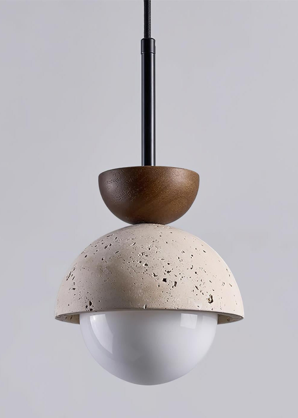Modern Minimalist Hemisphere Travertine Wood Pendant Lamp