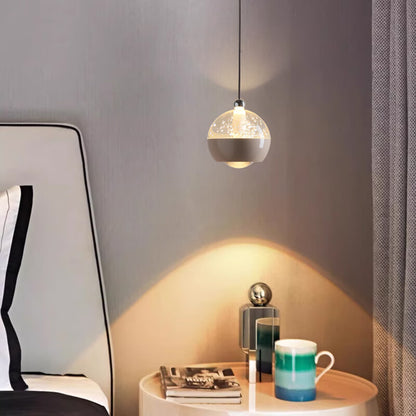 Modern Liftable Mini Csystal Globe Pendant Light Over Nightstand