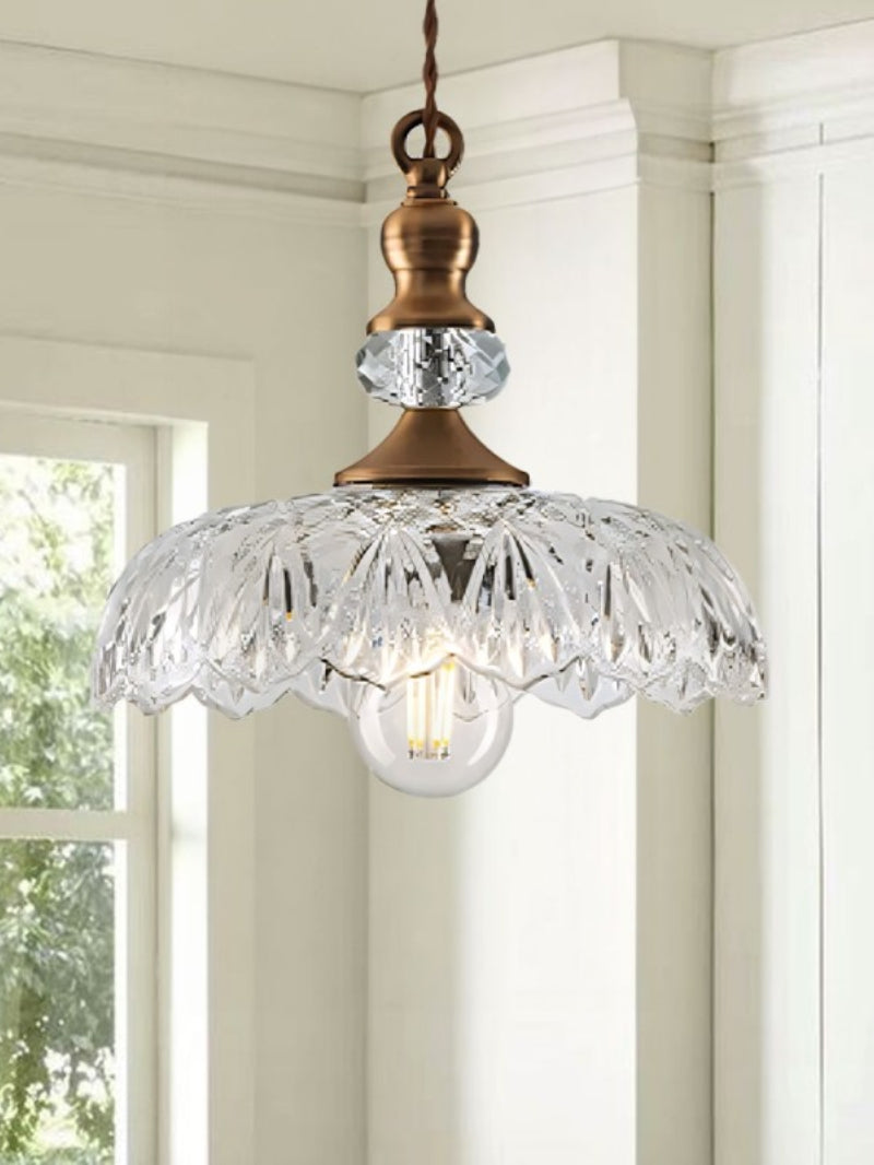 Vintage Messing Klarglas Blume Pendelleuchte für Kücheninsel