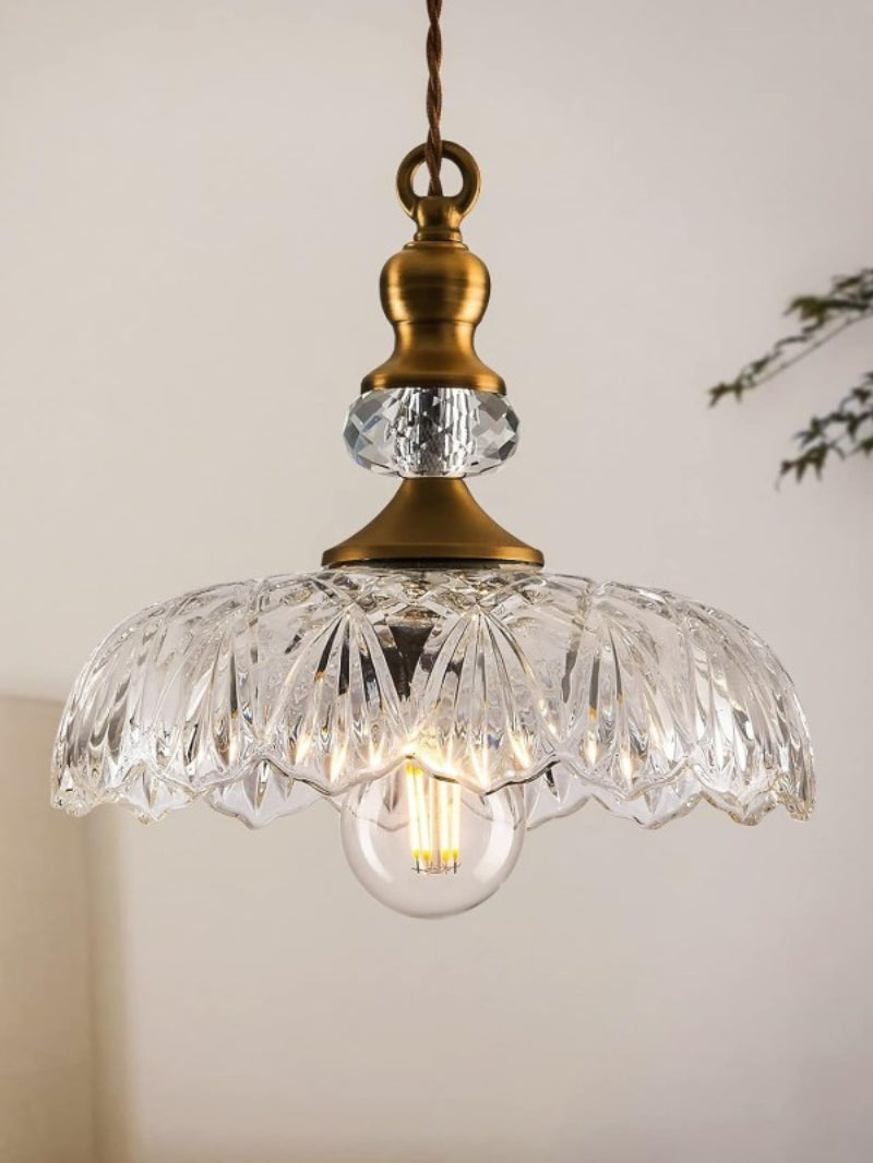 Vintage Messing Klarglas Blume Pendelleuchte für Kücheninsel