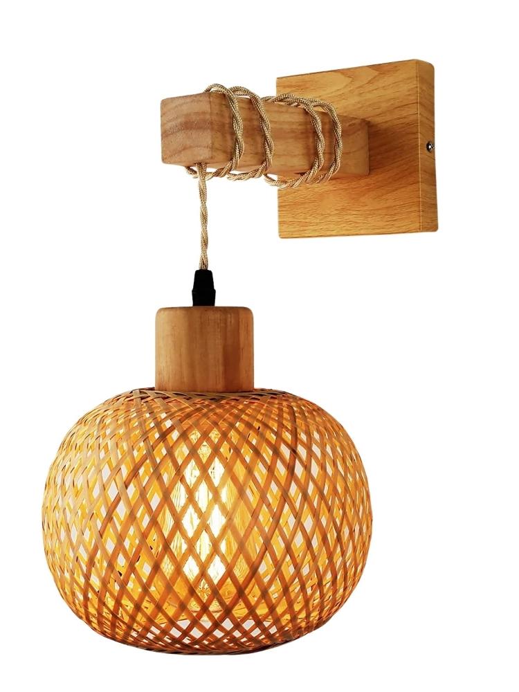 Japanische Vintage Bambus Holz Wandleuchte