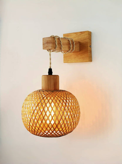 Japanische Vintage Bambus Holz Wandleuchte