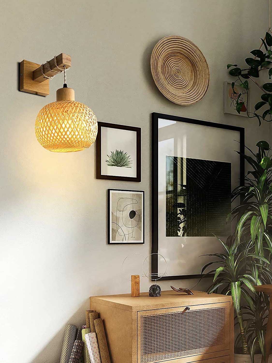 Japanische Vintage Bambus Holz Wandleuchte