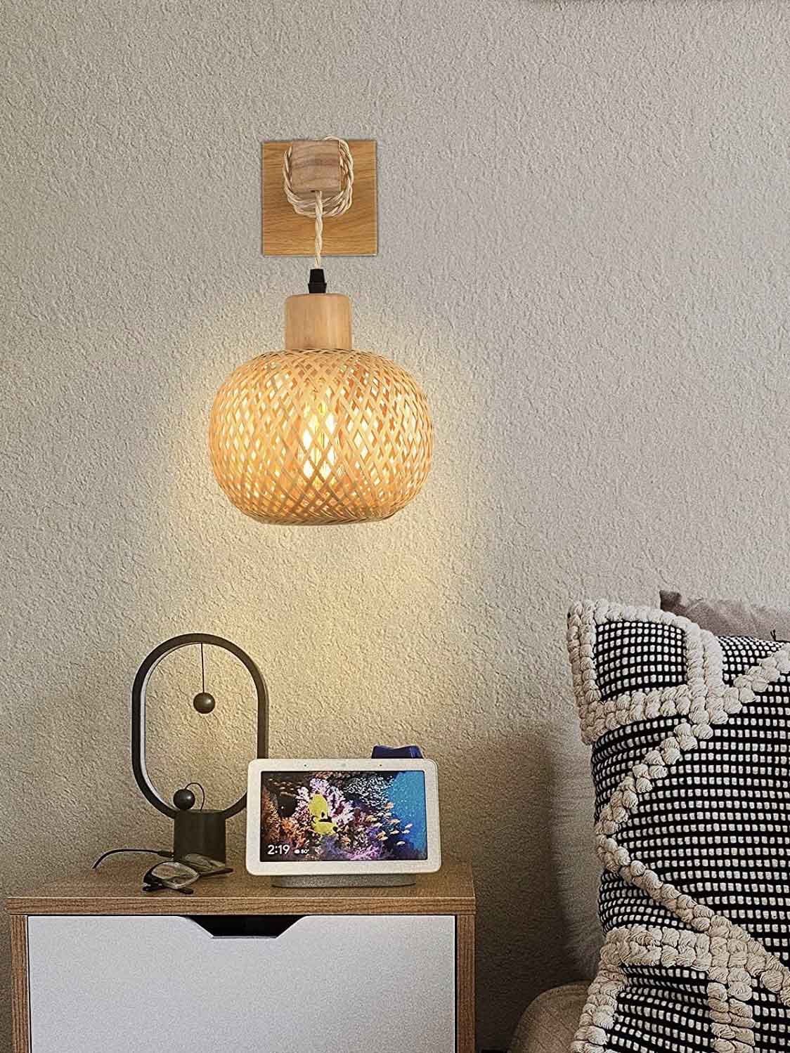 Japanische Vintage Bambus Holz Wandleuchte