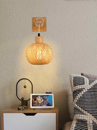 Japanische Vintage Bambus Holz Wandleuchte