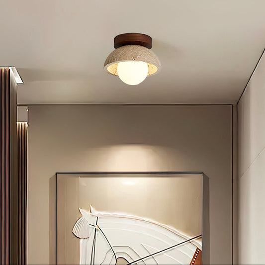 Wabi Sabi Style Travertine Dome Ceiling Light for Living Room