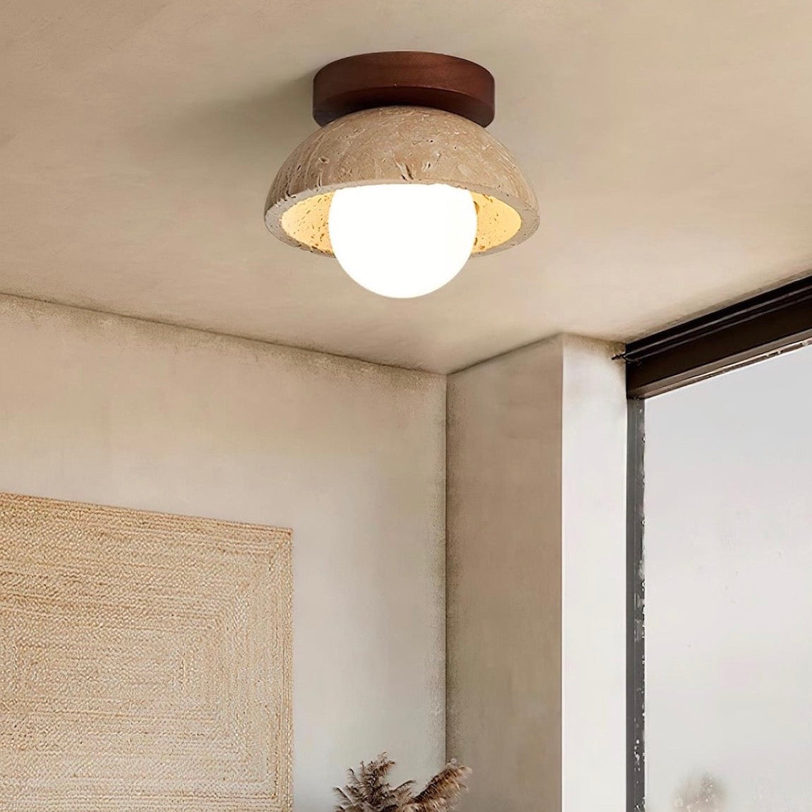 Wabi Sabi Style Travertine Dome Ceiling Light for Living Room
