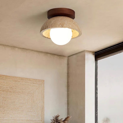 Wabi Sabi Style Travertine Dome Ceiling Light for Living Room