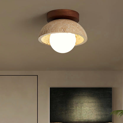 Wabi Sabi Style Travertine Dome Ceiling Light for Living Room