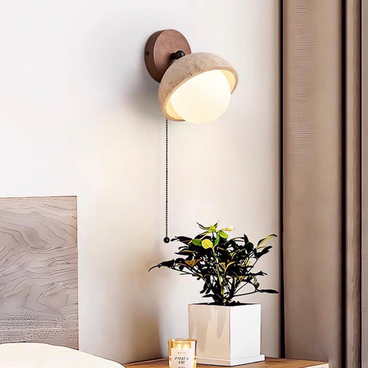 Wabi Sabi Style Travertine Half Sphere Wall Lamp