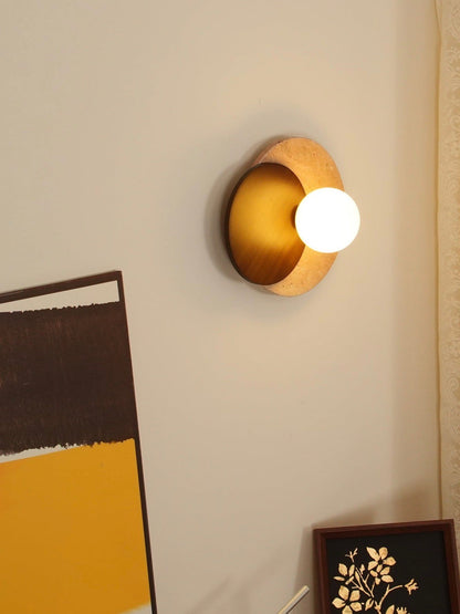 Wabi Sabi Style Travertine Wood Round Wall Lamp