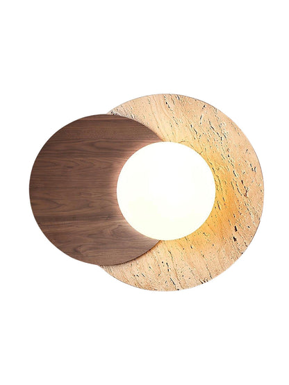Wabi Sabi Style Travertine Wood Round Wall Lamp