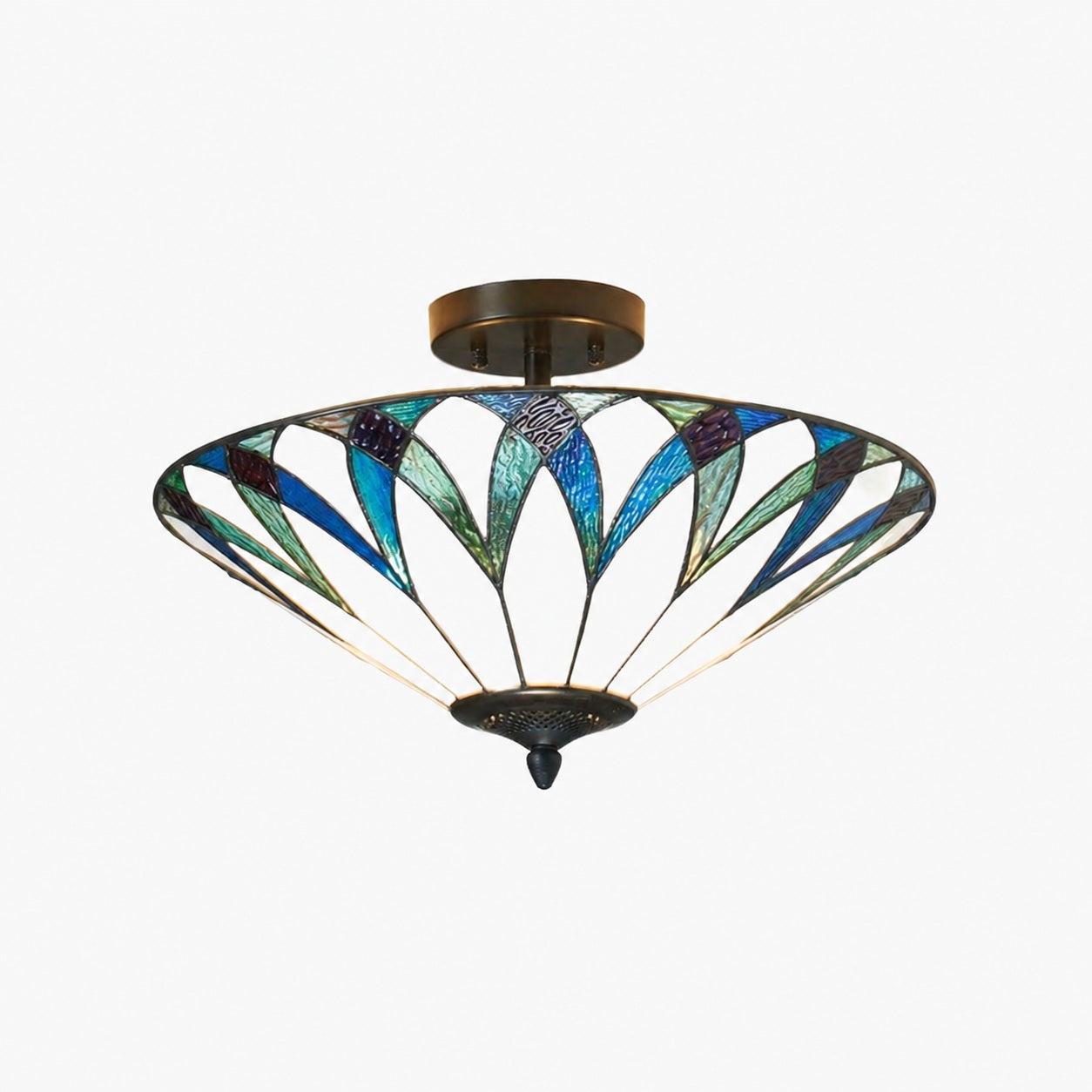 TF Allanton Tiffany Semi Flush Ceiling Light – Art Nouveau Patterned Shade for Living or Dining