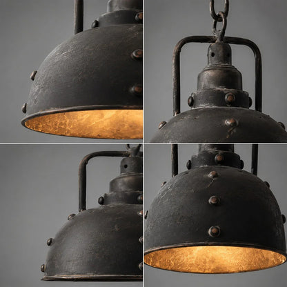 Distressed black pendant lamp material collage