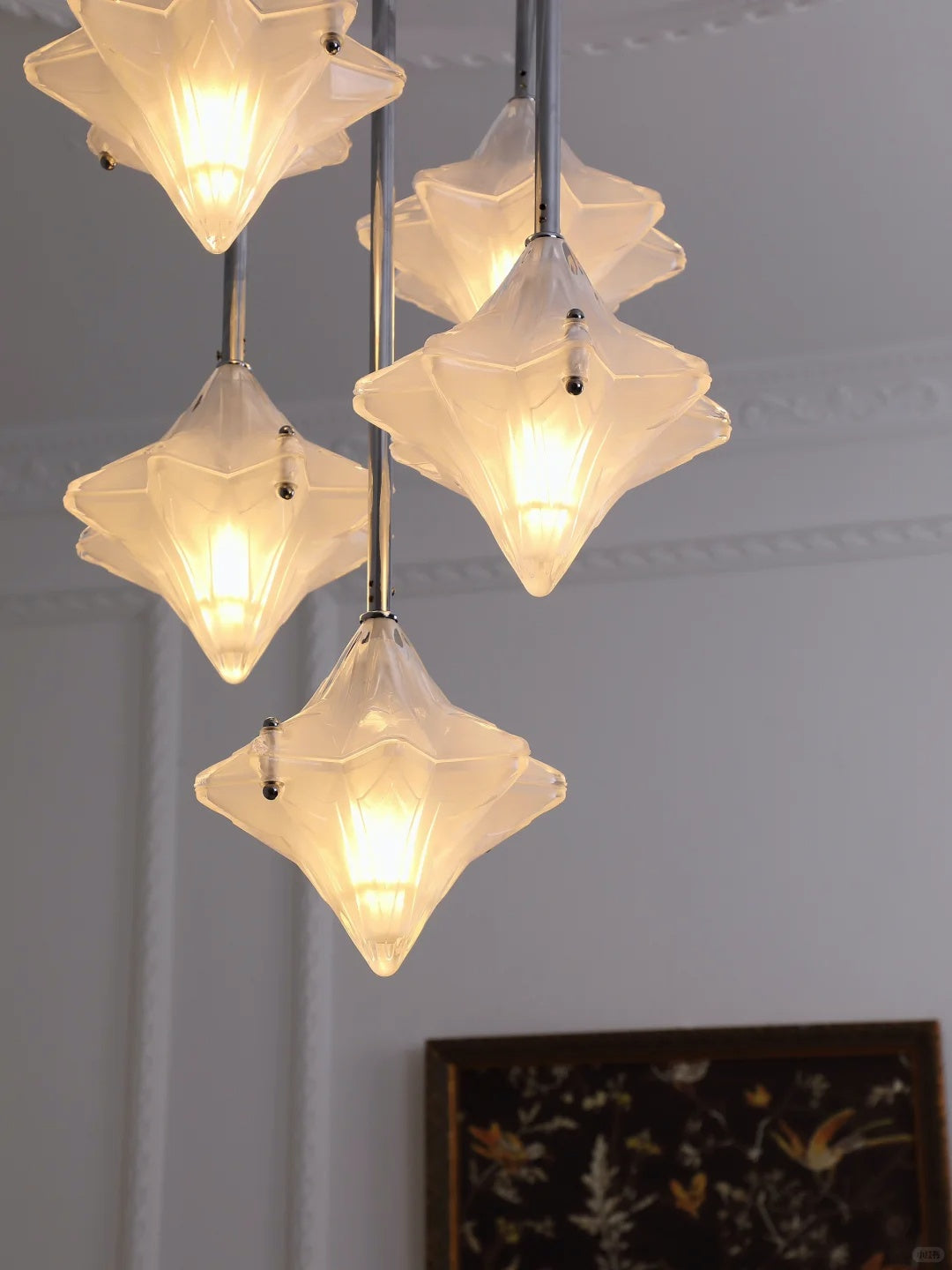 Art Deco Astris Star Chandelier – Frosted Glass Deco Fixture for Dining Room