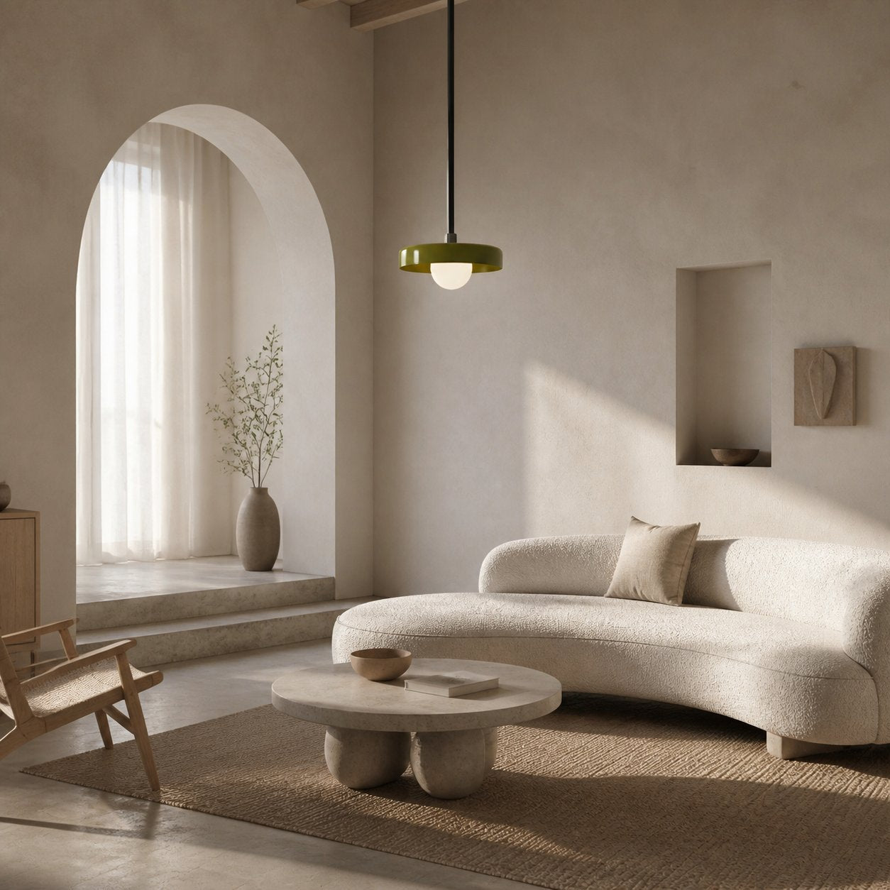 Kalo Modern Pendant Light - Sleek Metal Rod and Disc Orb Glass Design