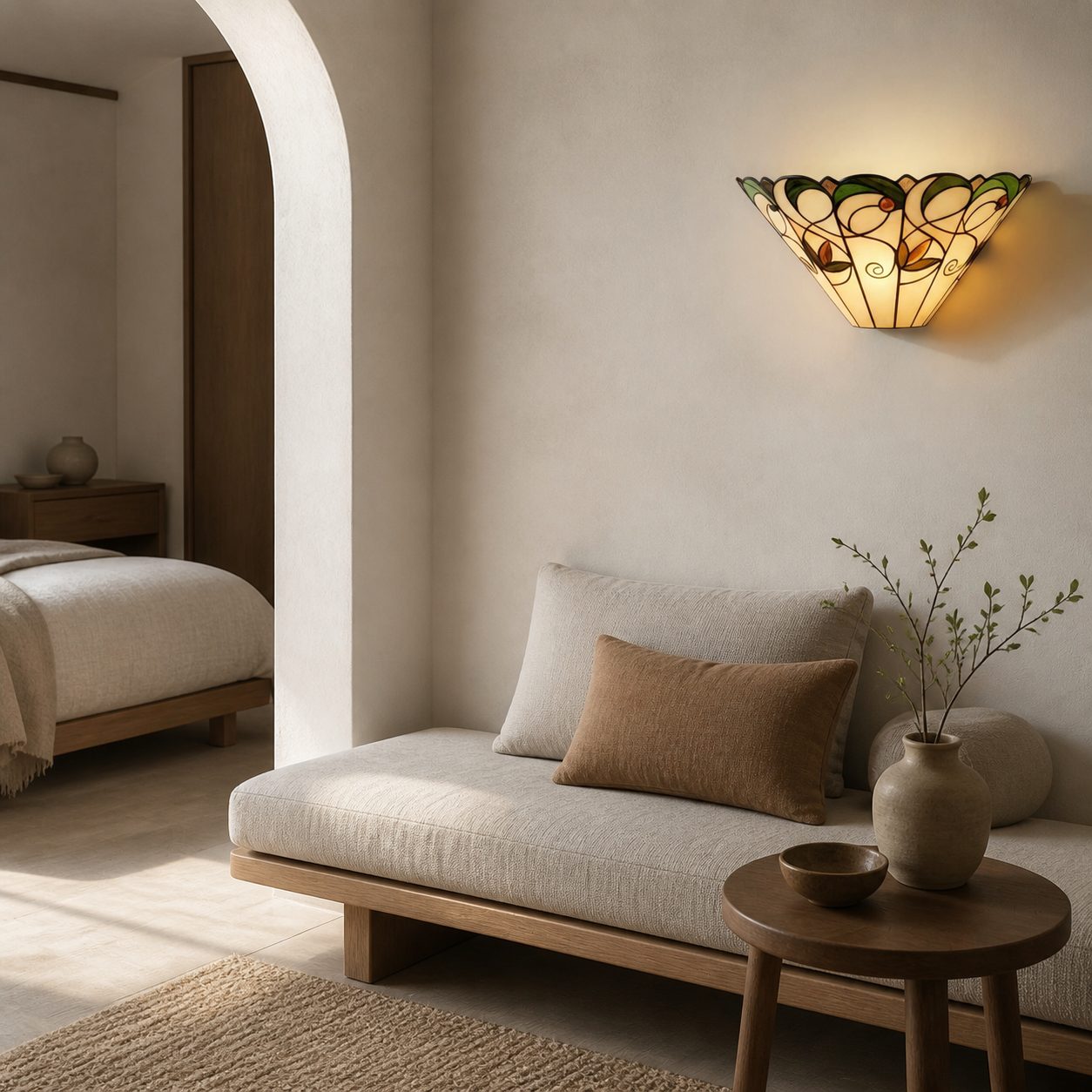 TF Jamelia Art Nouveau Wandleuchte mit abgeschrägtem Glasschirm – Metall-Glas-Leuchte für Flur oder Schlafzimmer