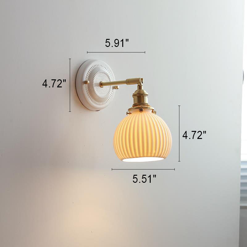 Japanische Vintage Wandlampe aus Keramik und Messing mit 1 Leuchte