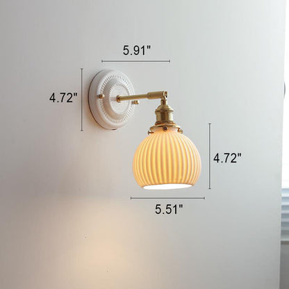 Japanische Vintage Wandlampe aus Keramik und Messing mit 1 Leuchte