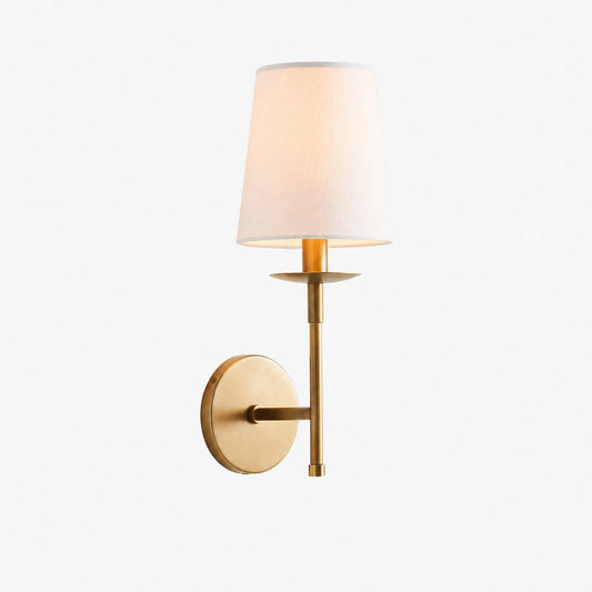 Rowan Bronze or Brass Wall Sconce - Iron Light with White Linen Shade for Home