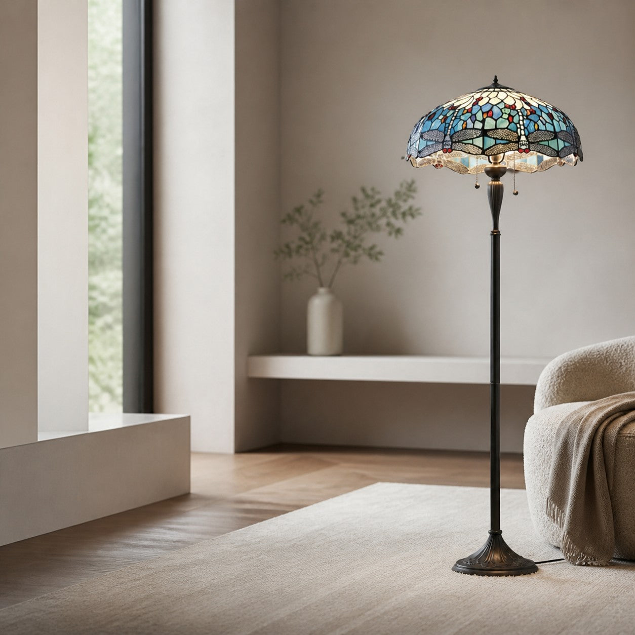 TiffStar Art Glass Floor Lamp with Ornamental Pattern Shade – Standing Light for Living Rooms