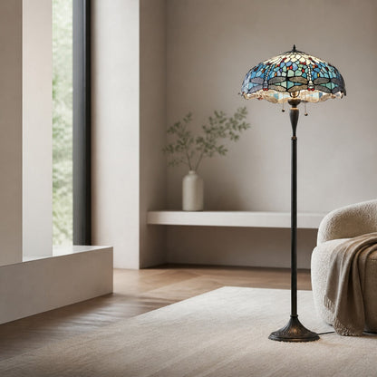 TiffStar Art Glass Floor Lamp with Ornamental Pattern Shade – Standing Light for Living Rooms