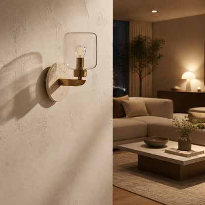 Korlisse Modern Marble Wall Light - Vintage Brass & Clear Glass Accent for Living Room and Hallway