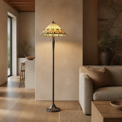 TF Jamelia Stehlampe aus Buntglas – Dekorative Stehlampe mit juwelenfarbenem Mosaikschirm und Metallsäule, ideal für Leseecken