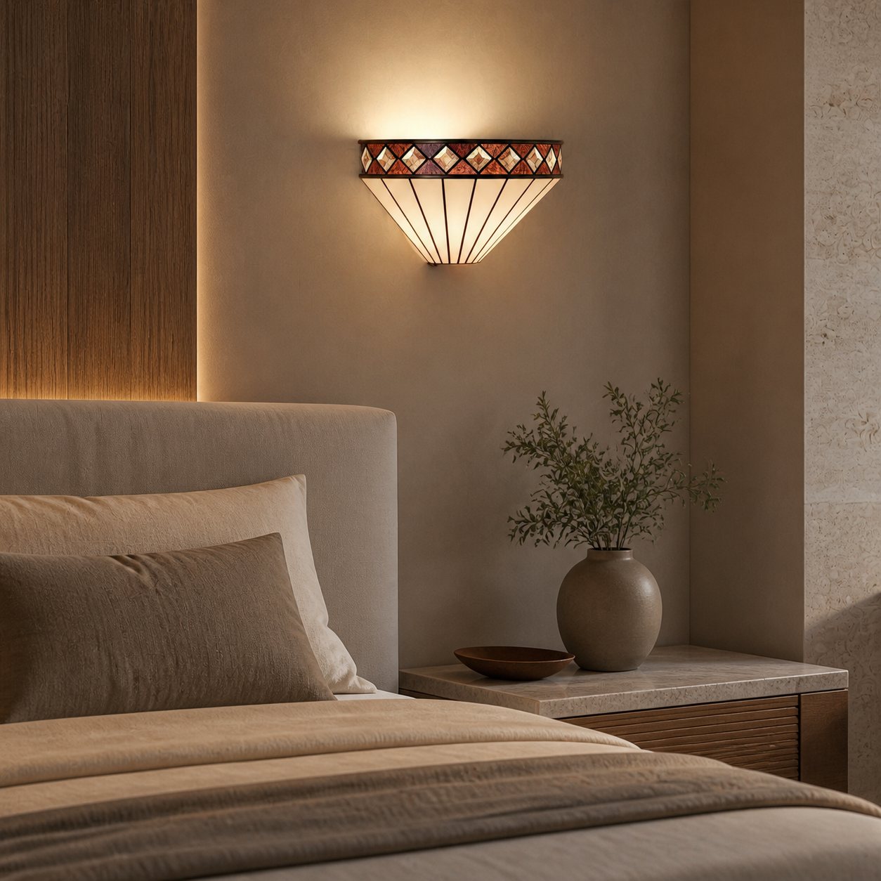 TF Fargo Art-Deco-Wandleuchte mit Rautenmuster – Glaswandleuchte für Flur und Schlafzimmer