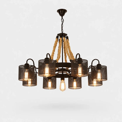 Rustic farmhouse rope chandelier
