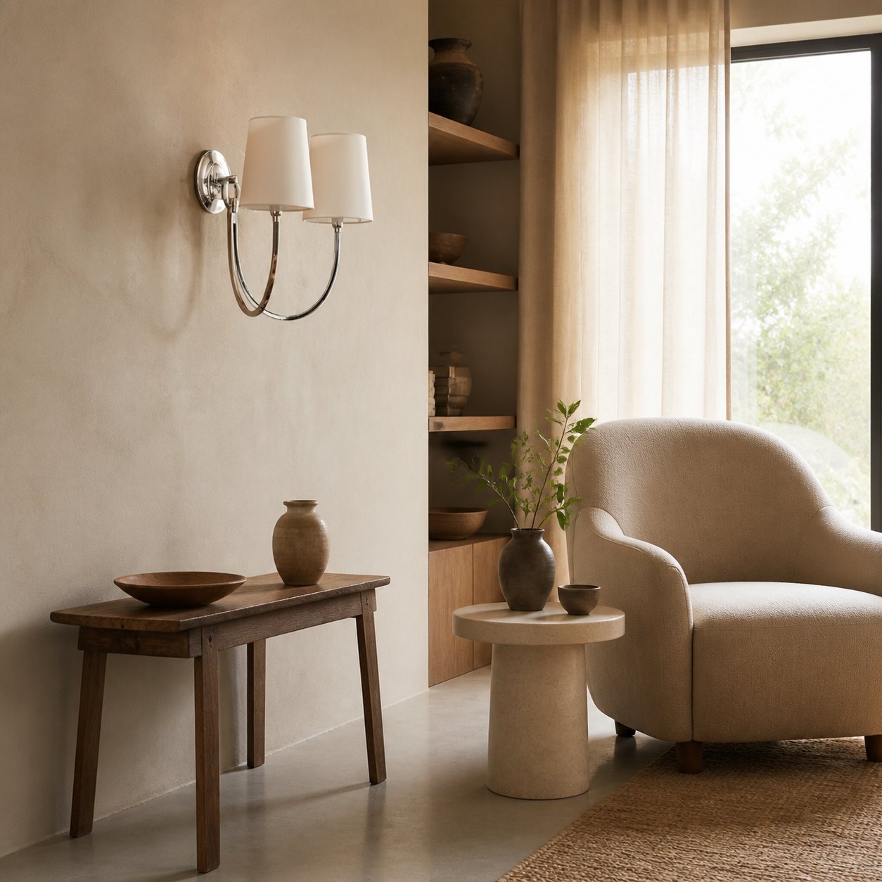 Roven Modern Double Wall Sconce with Curved Arms and Fabric Shades – Classic Accent Lighting for Bedroom