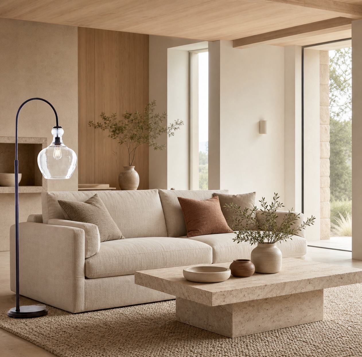 Lawson Stehlampe aus recyceltem Glas – einzigartige Aluminiumbeleuchtung mit Messing-Finish