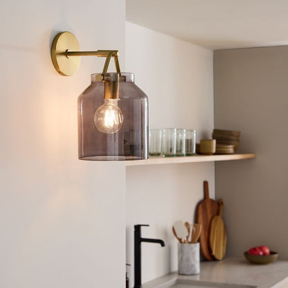 Hanton Modern Minimalist Brass and Glass Sconce – Damp Rated for Bathrooms