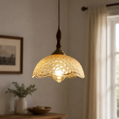 Clear glass pendant in bright interior